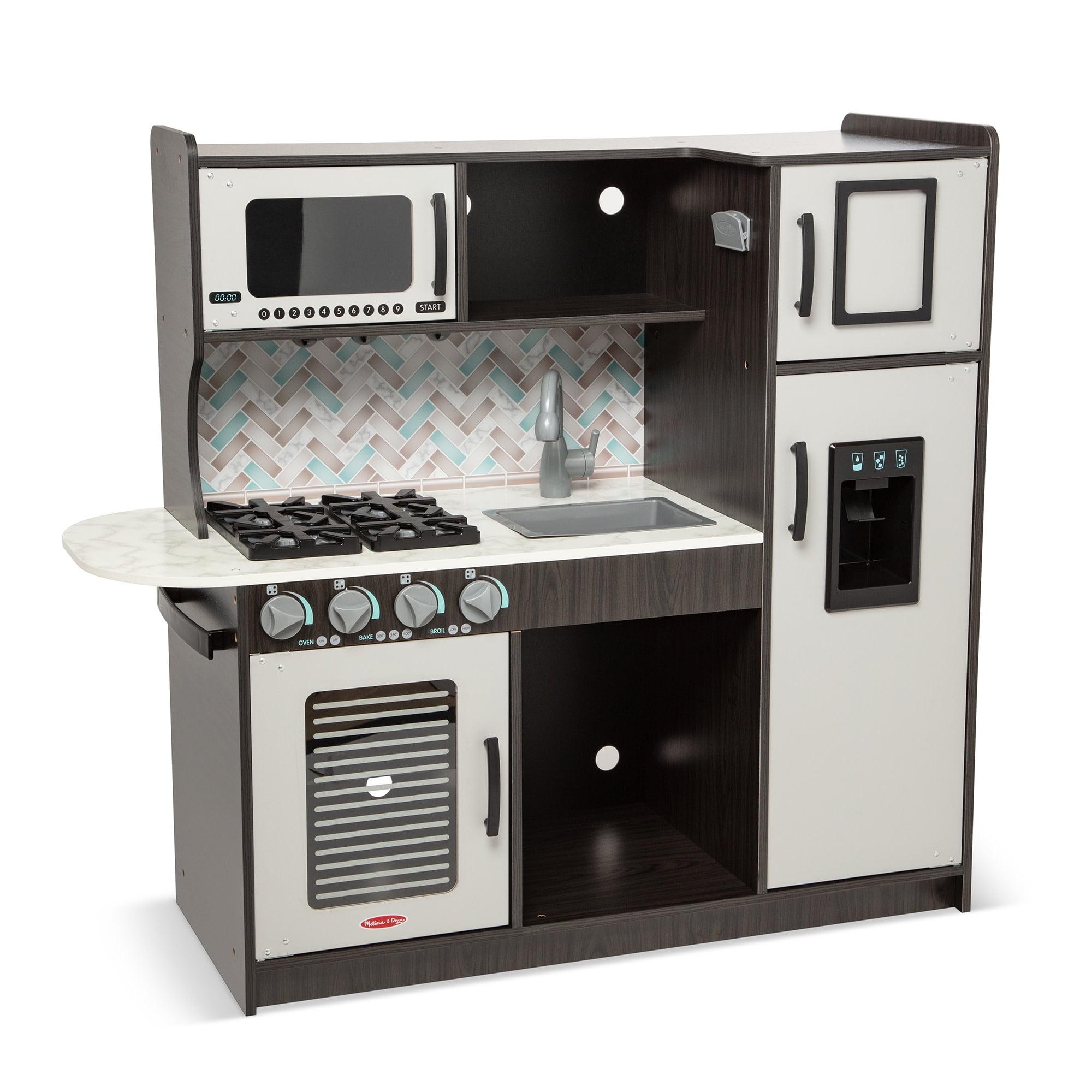 Melissa & Doug Chef's Wooden Pretend Play Kitchen for Kids with "Ice" Cube Dispenser - Charcoal Gray
