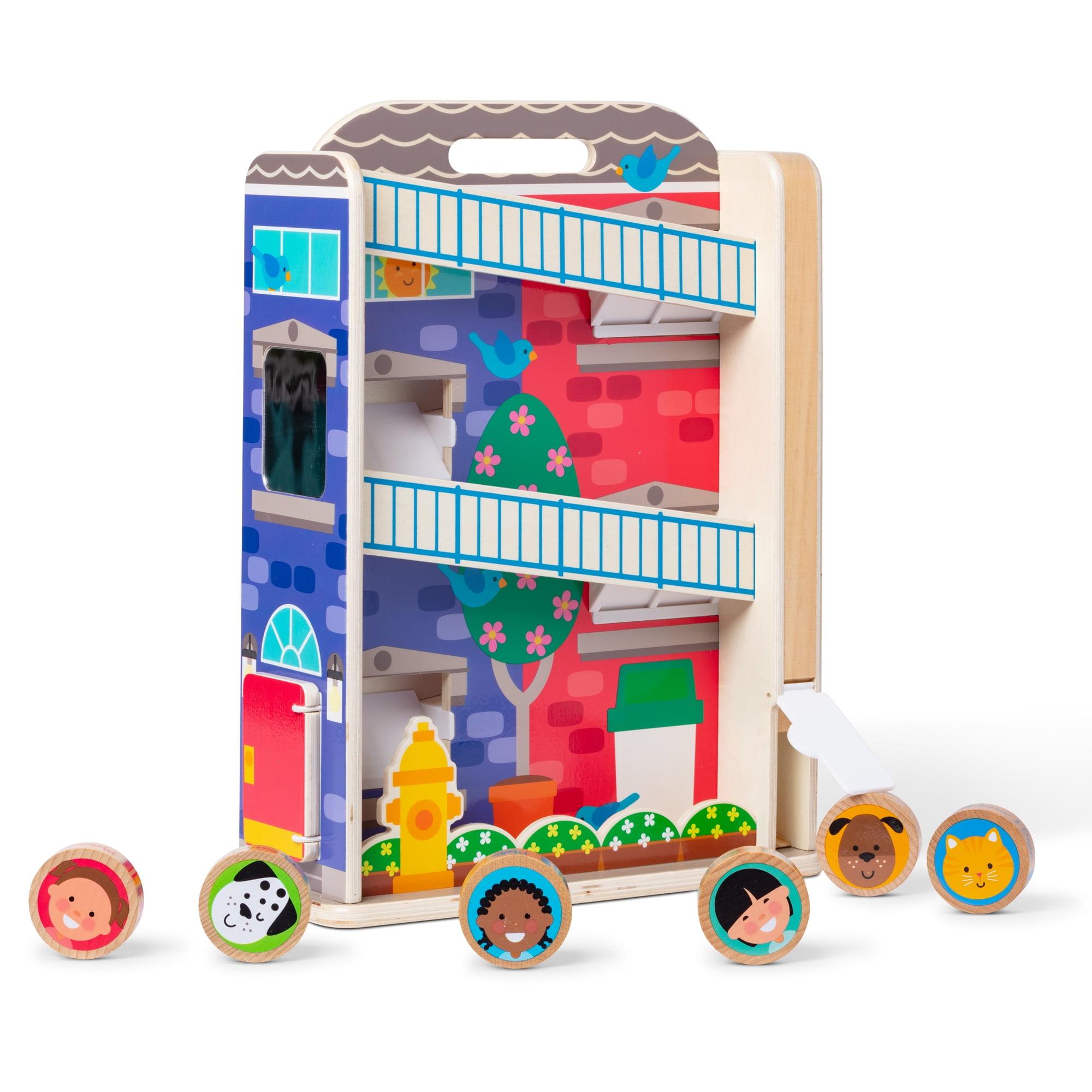 Colorful Wooden Town House Tumble Playset with Disks