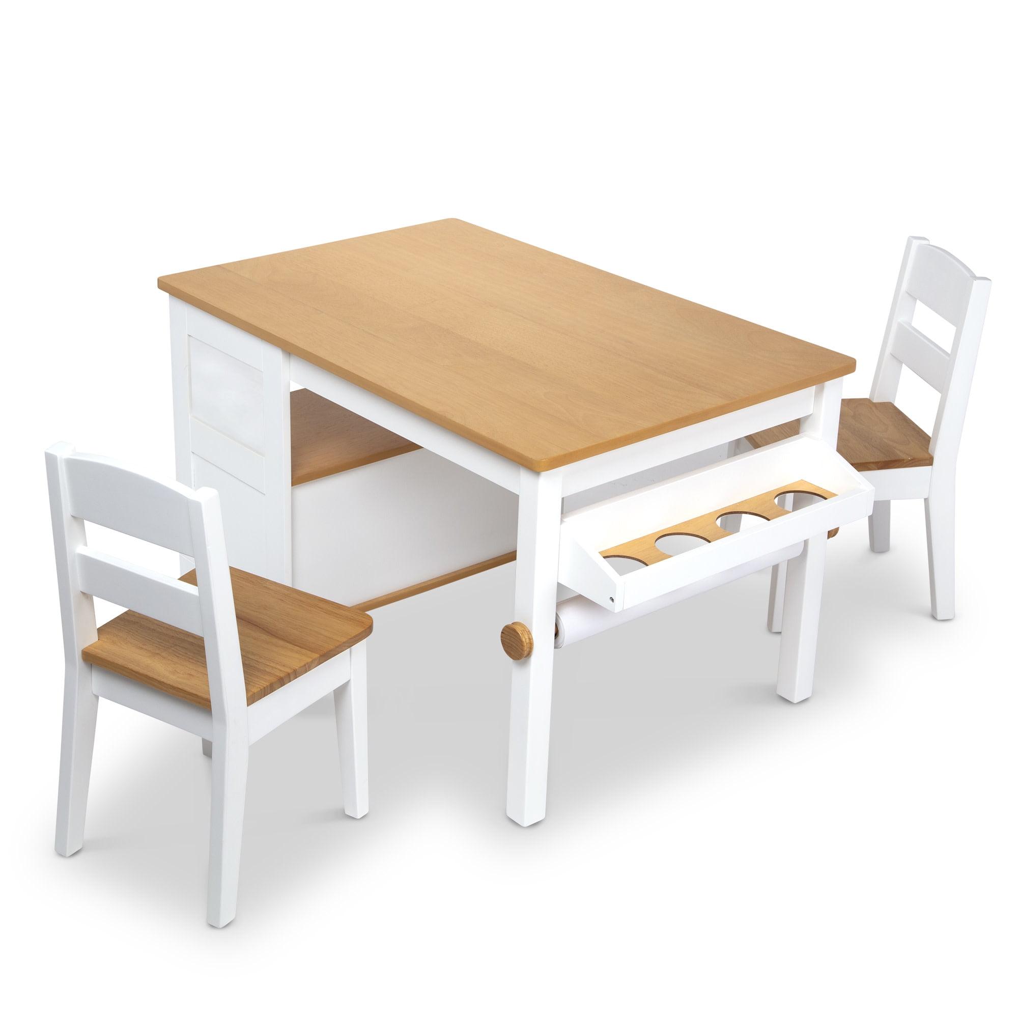 White and Natural Wooden Kids Art Table with Chairs