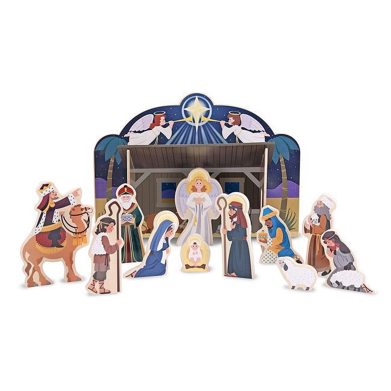 Melissa & Doug Classic Wooden Christmas Nativity Set With 4-Piece Stable and 11 Wooden Figures