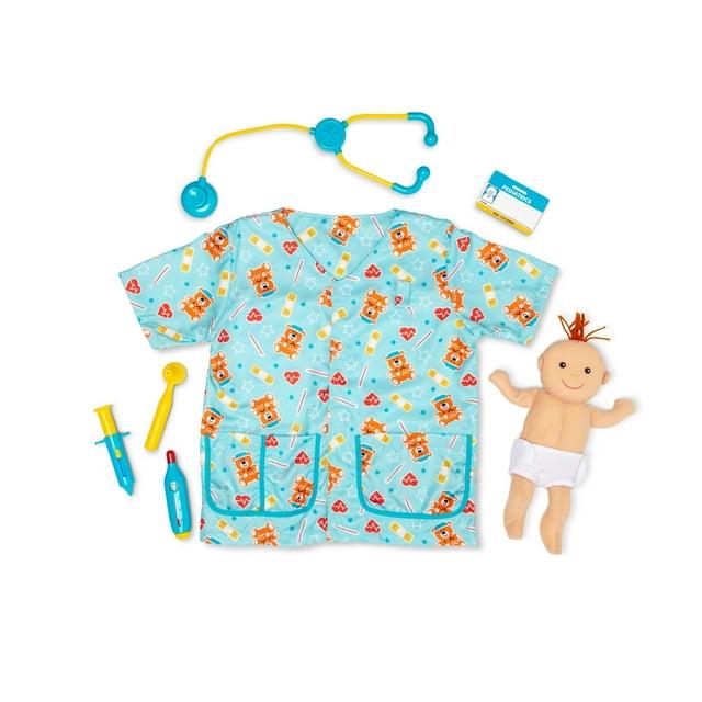 Melissa & Doug Pediatric Nurse Role Play Costume Set (8pc) - Includes Baby Doll, Stethoscope
