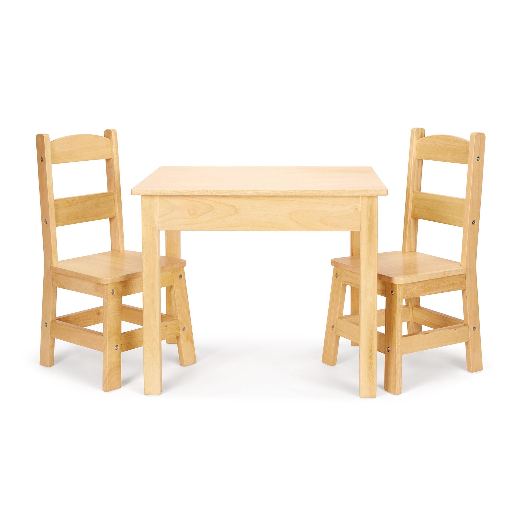 Melissa & Doug Solid Wood Table and 2 Chairs Set - Light Finish Furniture for Playroom