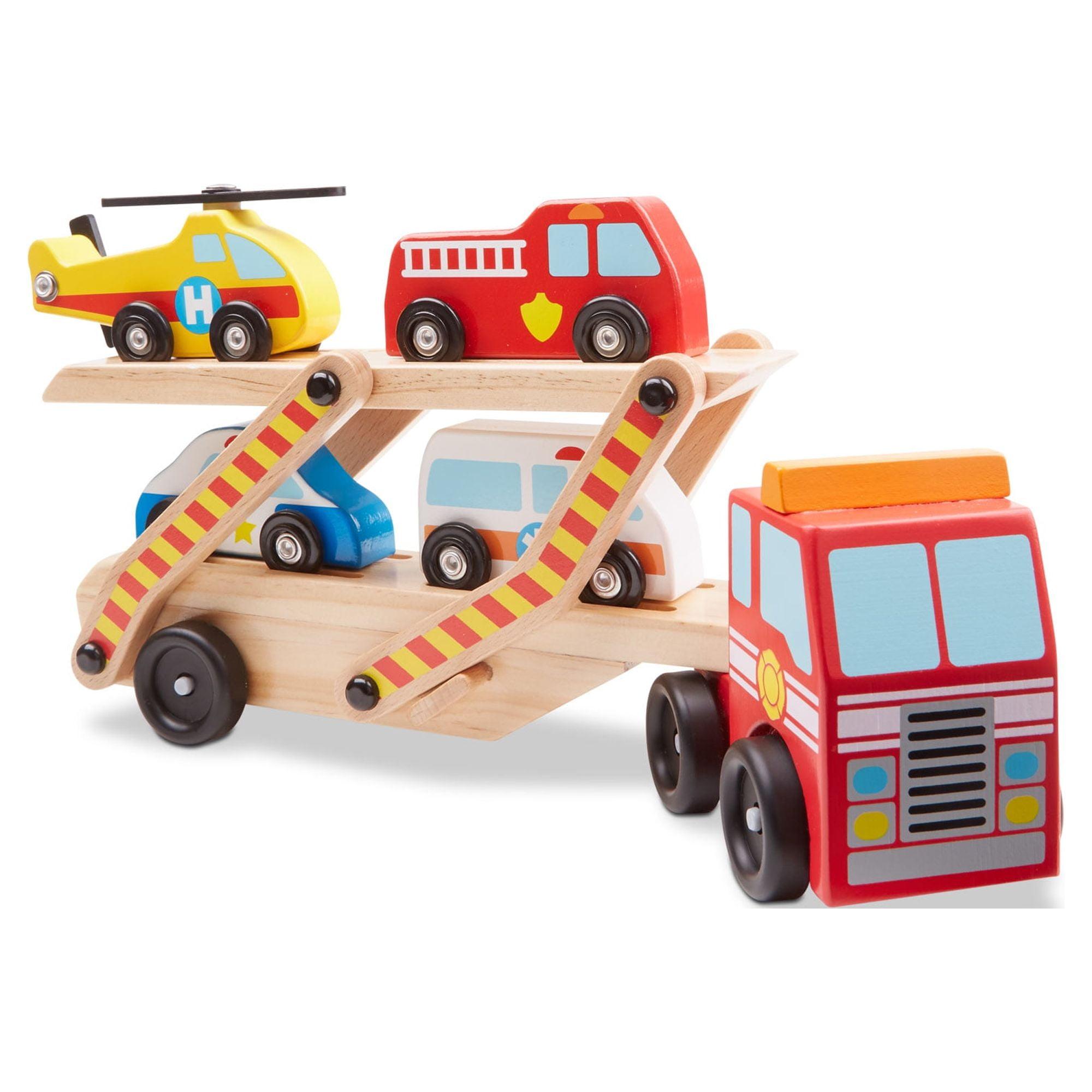 Melissa & Doug Emergency Vehicle Carrier Wooden Truck With 4 Rescue Vehicles