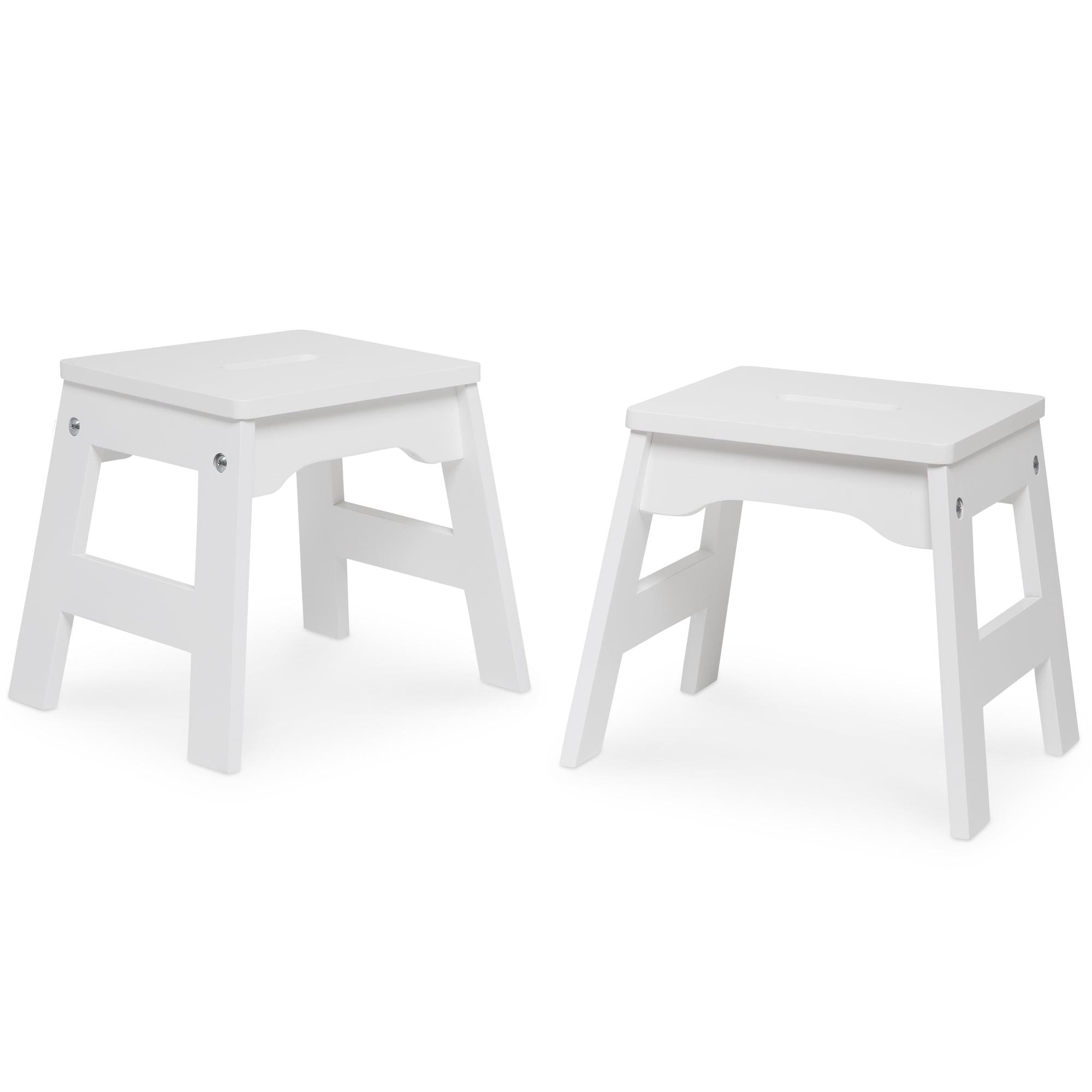 Stackable Kids' Wooden Stools in White - Set of 2