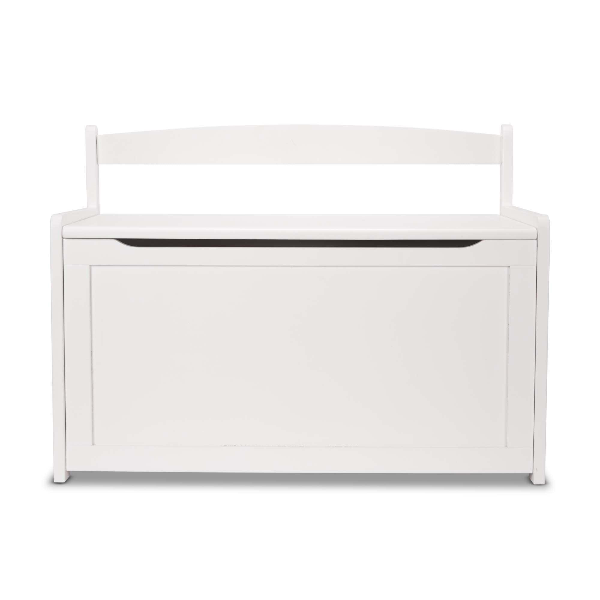 White Wooden Toy Chest with Safety-Hinged Lid