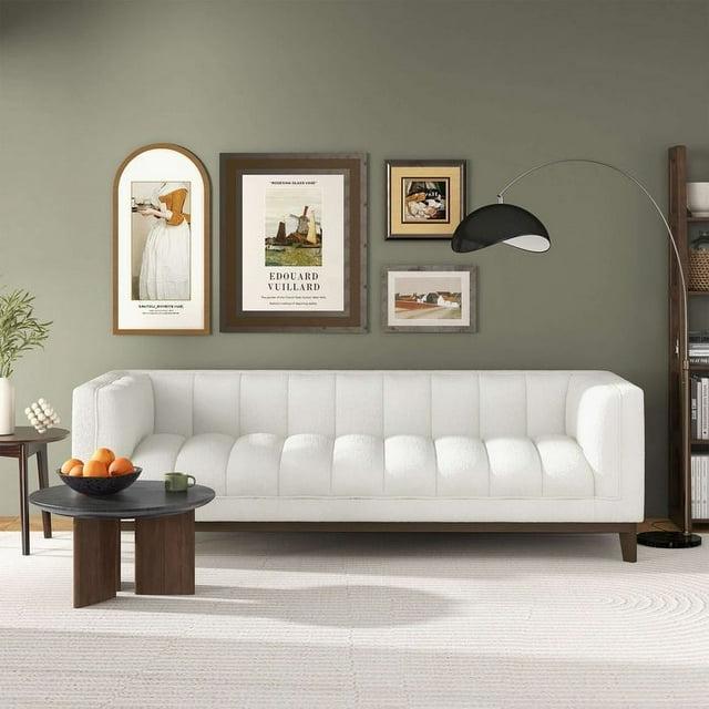 Melissa 90.5'' White Boucle Mid-Century Modern Sofa