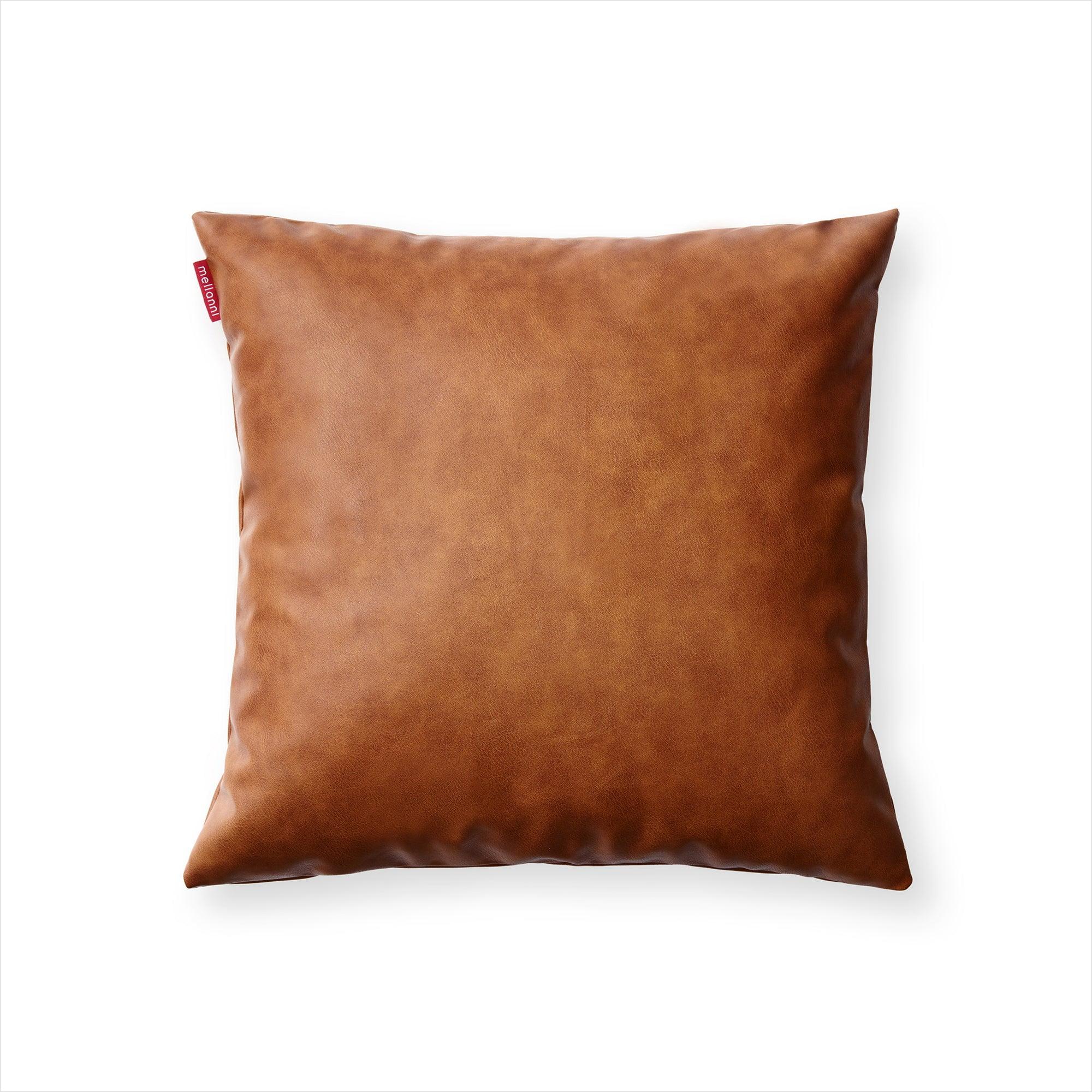 Brown Faux Leather 18x18 Throw Pillow Cover with Zipper