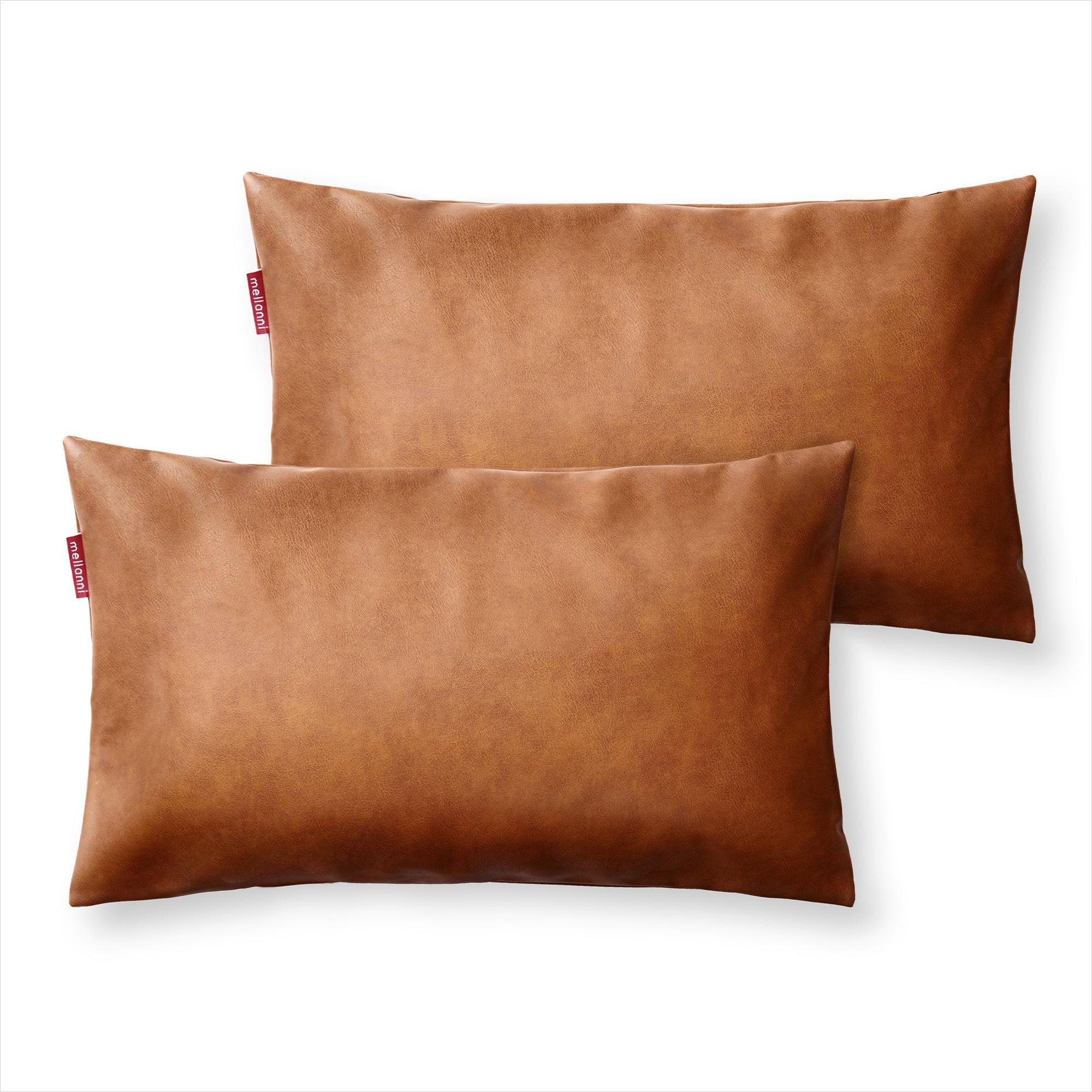 Brown Faux Leather 12x20 Throw Pillow Covers with Zipper Closure