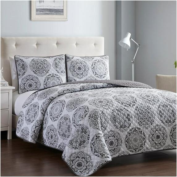 Mellanni Ultrasonic Quilted Coverlet Set, Twin, Rosette Gray, 2 Piece