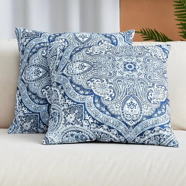 Mellanni Decorative Throw Pillow Covers with Pinsonic Quilt Stitching, 18x18, Medallion Blue, 2 Count