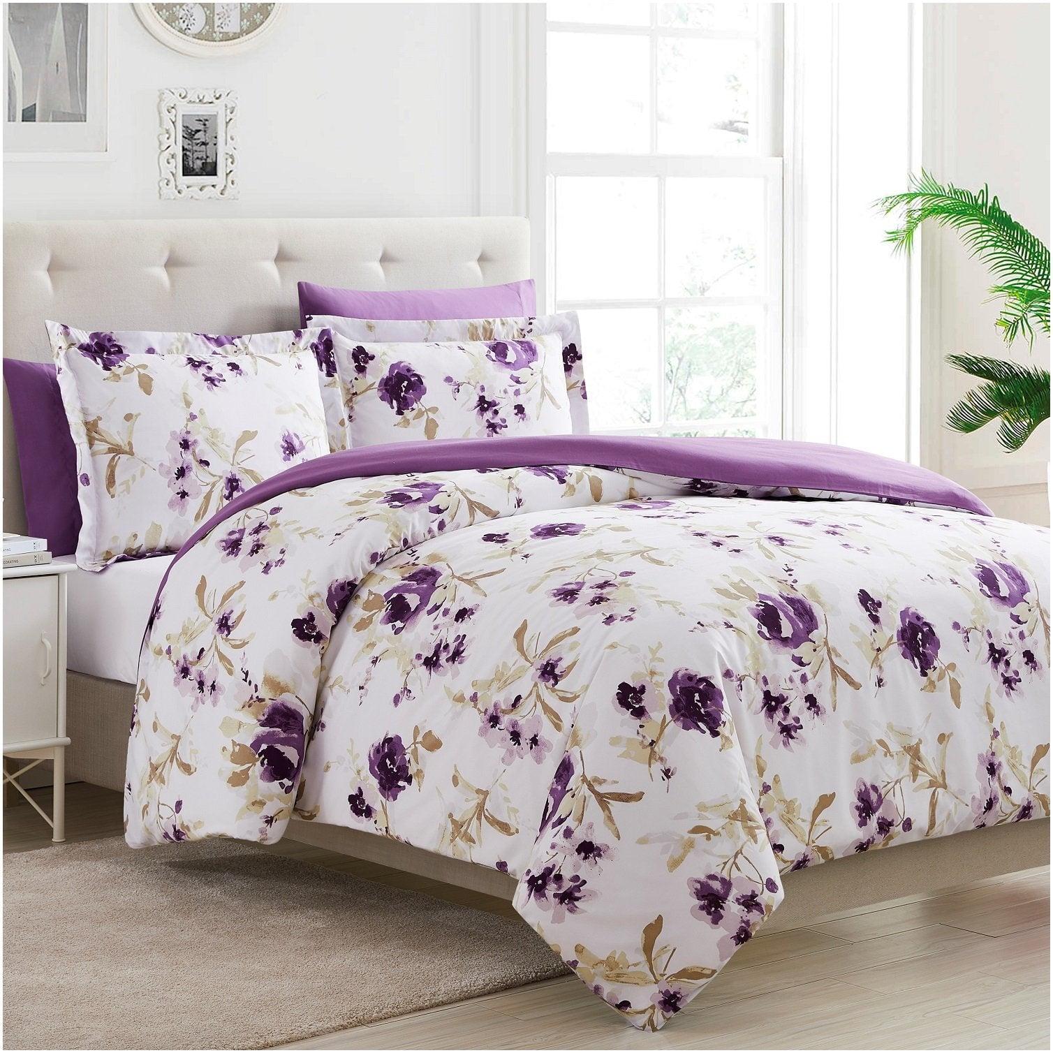 Madison Purple Twin Microfiber Floral Duvet Cover Set