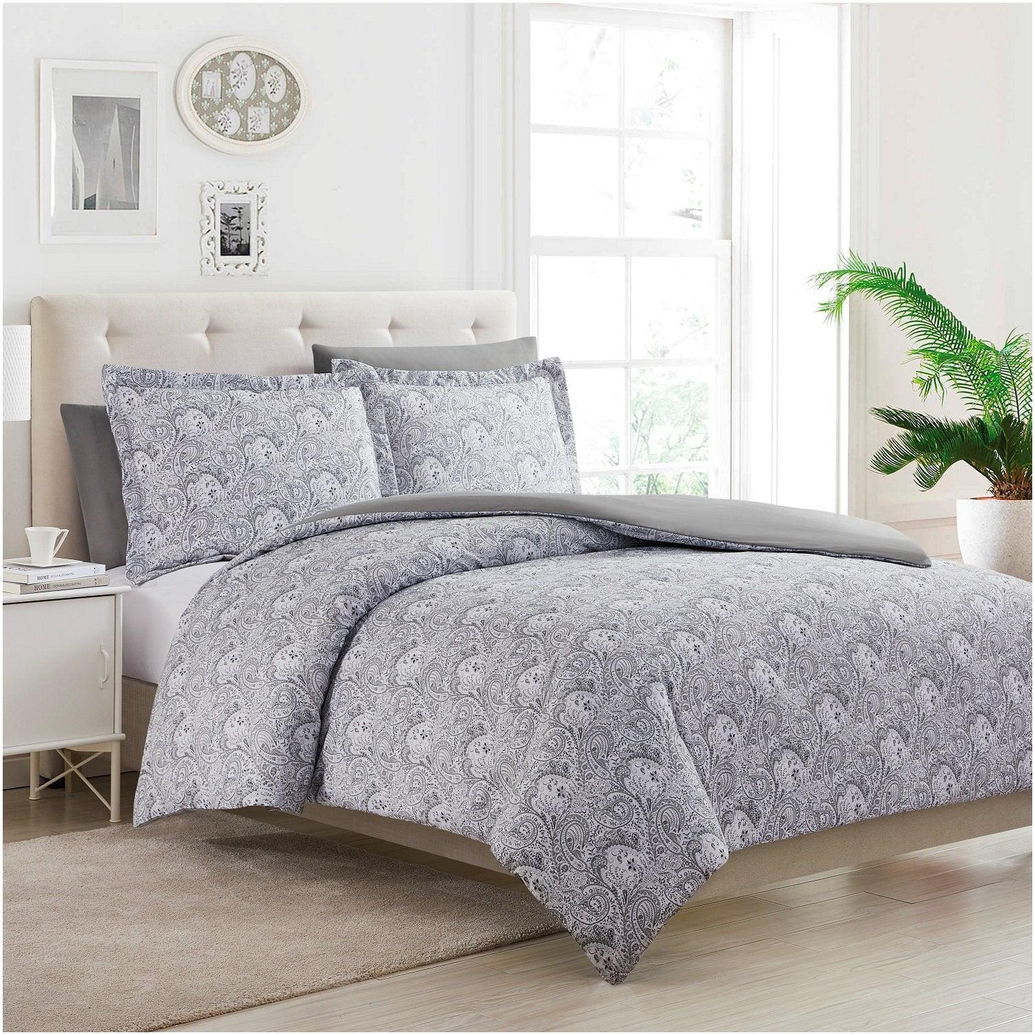 Paisley Gray Twin Microfiber Duvet Cover Set with Shams