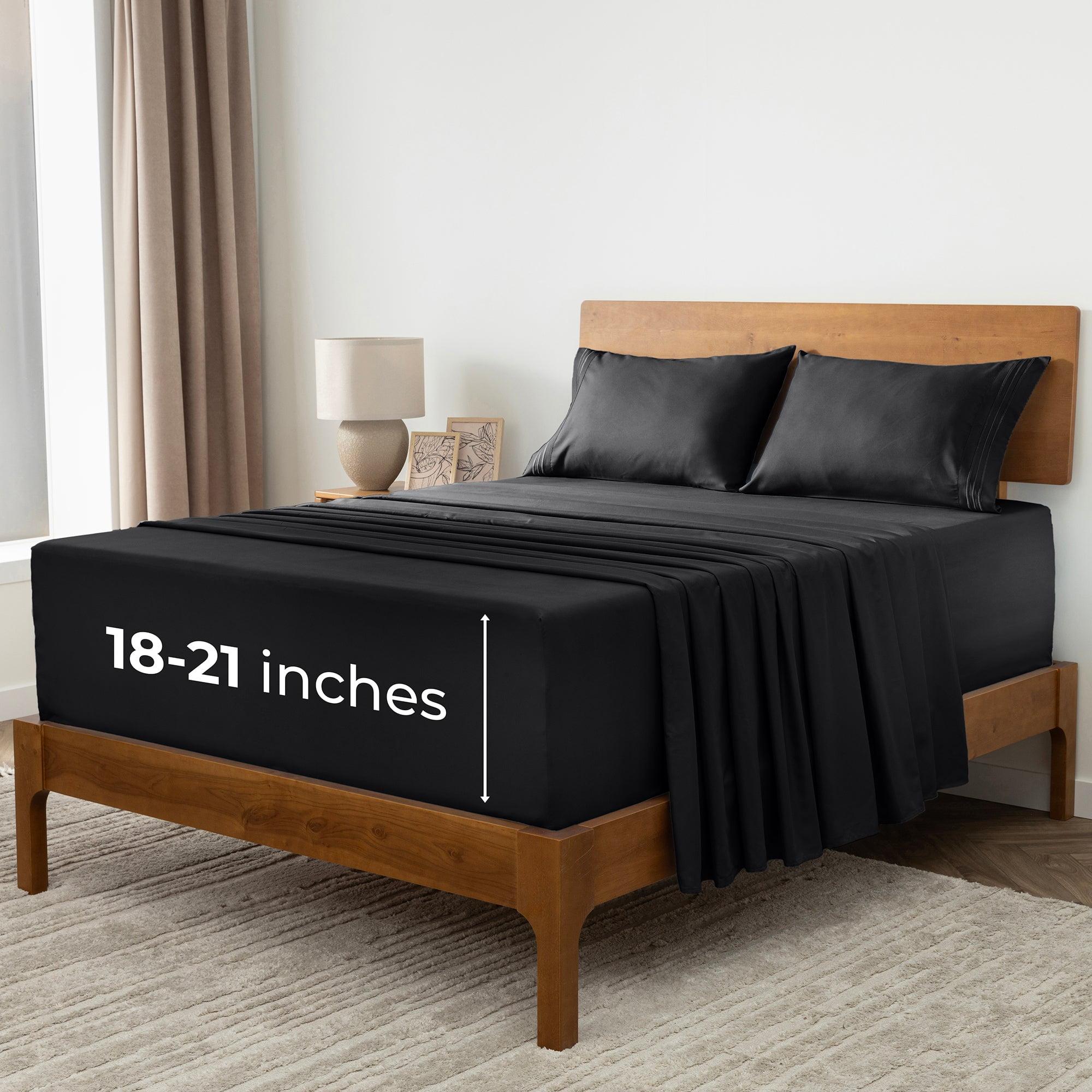 Mellanni Iconic Sheet Set Brushed Microfiber, Extra Deep Pocket, 4 Piece Queen, Black