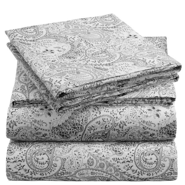 Mellanni Brushed Microfiber Sheet Set, King, Paisley Gray, 4 Piece
