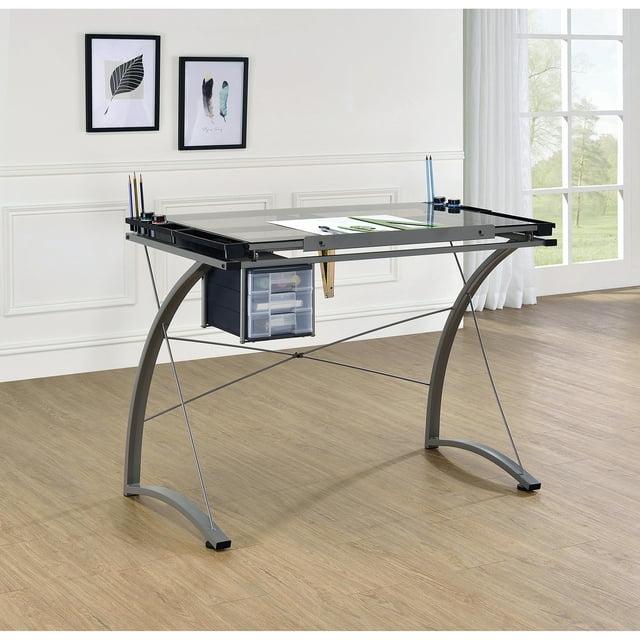 Melo 3 Drawer Glass Top Drafting Desk with Supply Storage Silver - Coaster