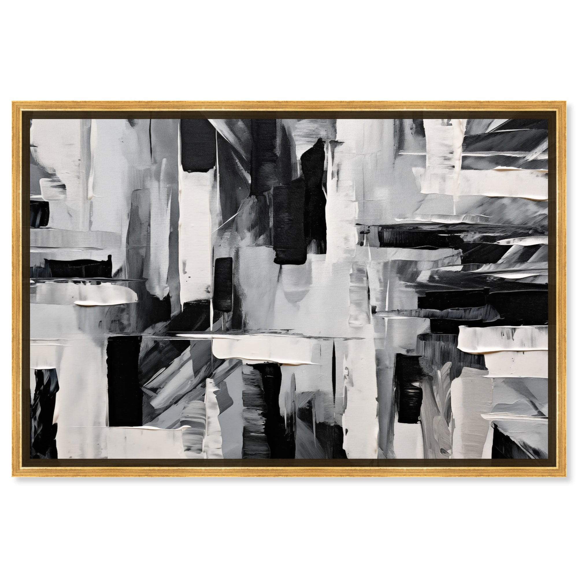 Melosa Canvas Modern Black White Abstract Wall Art by Art Remedy, Gold Frame, 15" x 10"