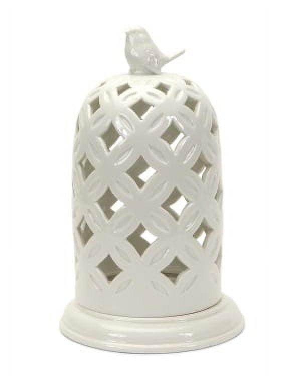 Melrose 10.5" White Garden Lattice with Bird Dome Decorative Pillar Candle Holder