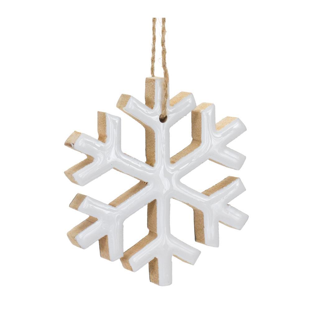 White Wood Snowflake Ornaments with Jute Hanger, Set of 12