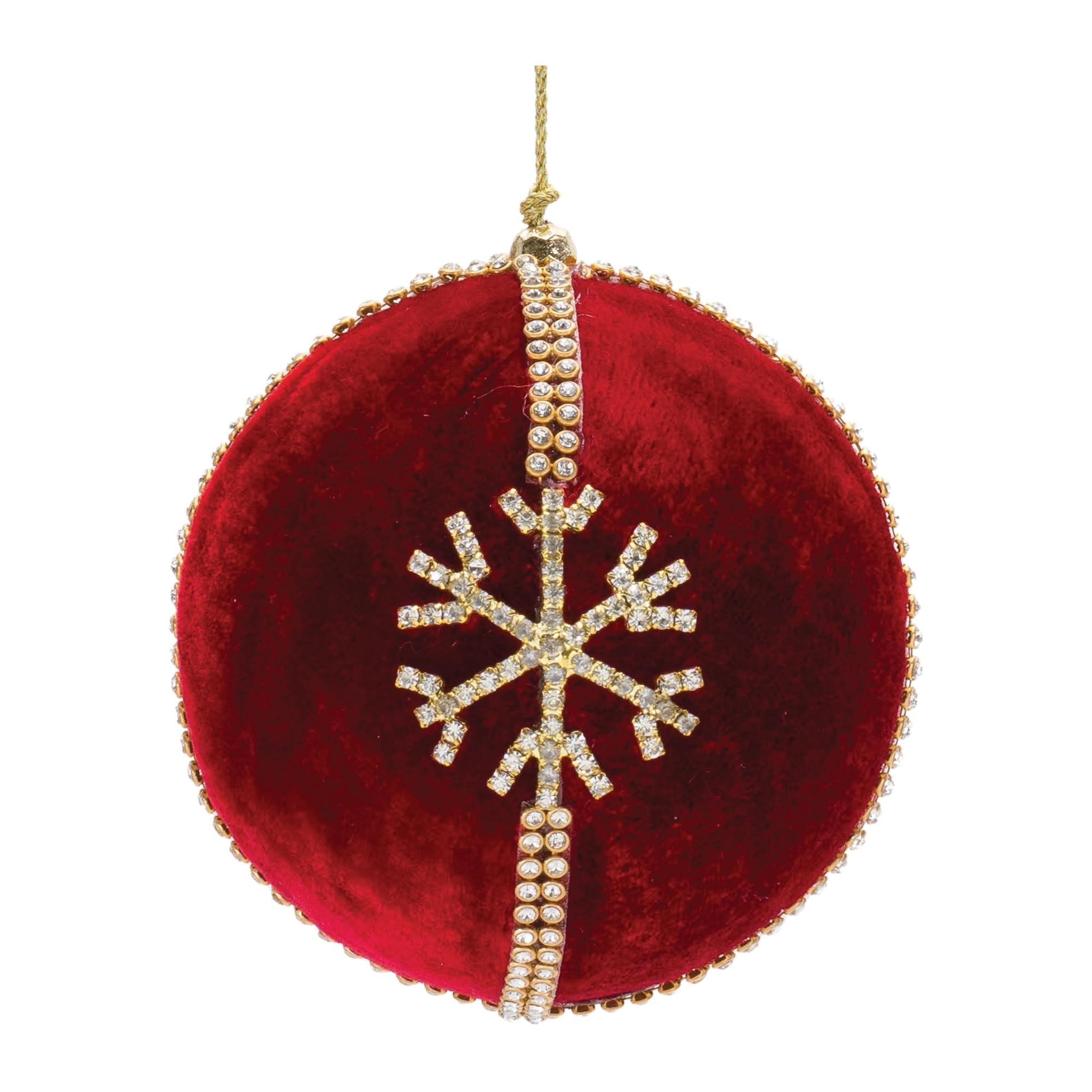 Red and Gold Jeweled Snowflake Ball Ornaments Set