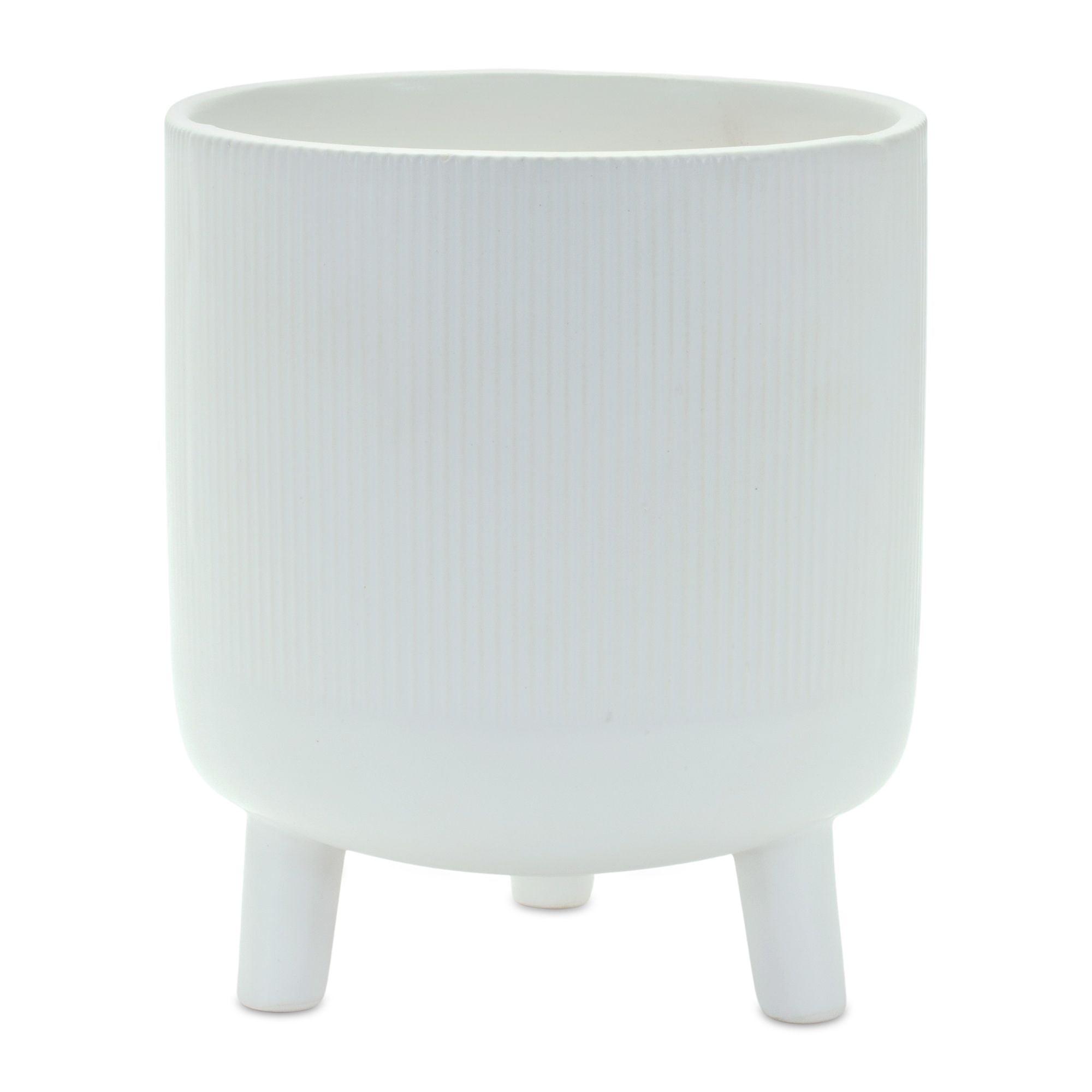 Bright White Glazed Dolomite Decorative Pot with Footed Design