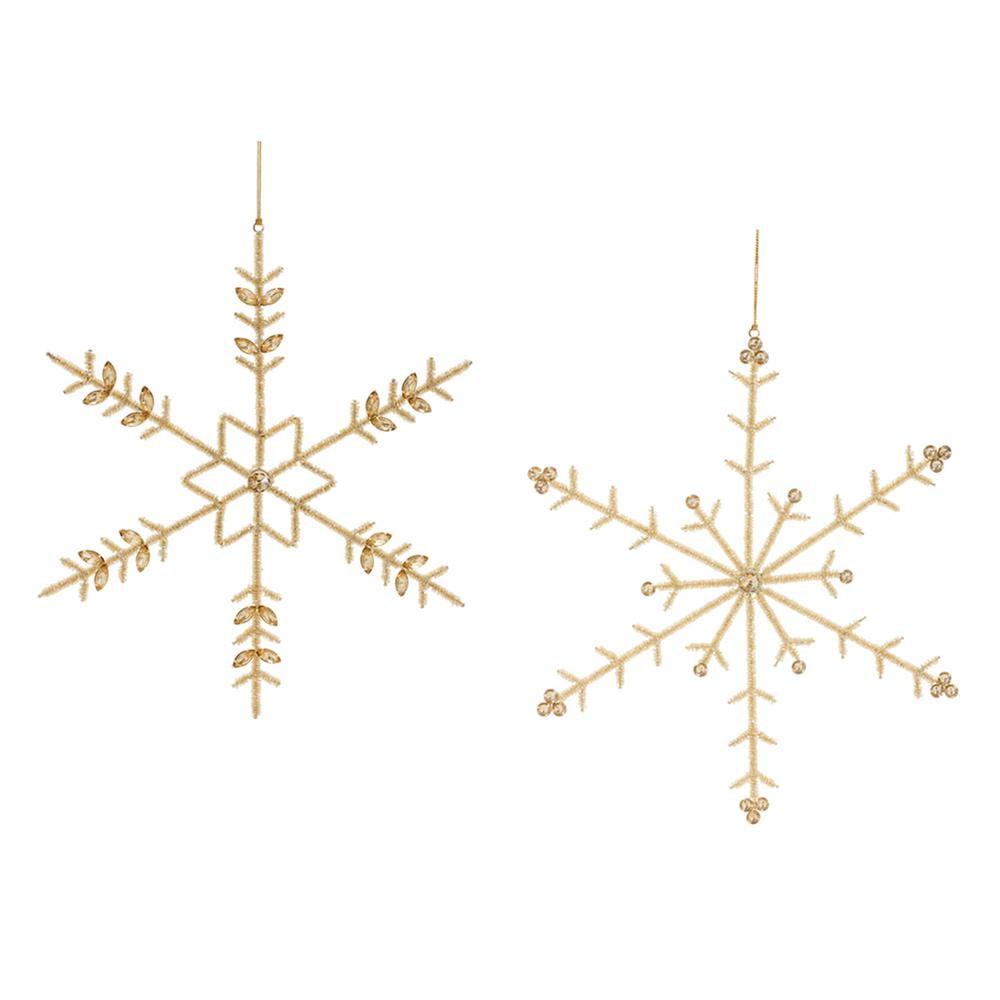 Gold Beaded Glass Snowflake Ornament Set of 6