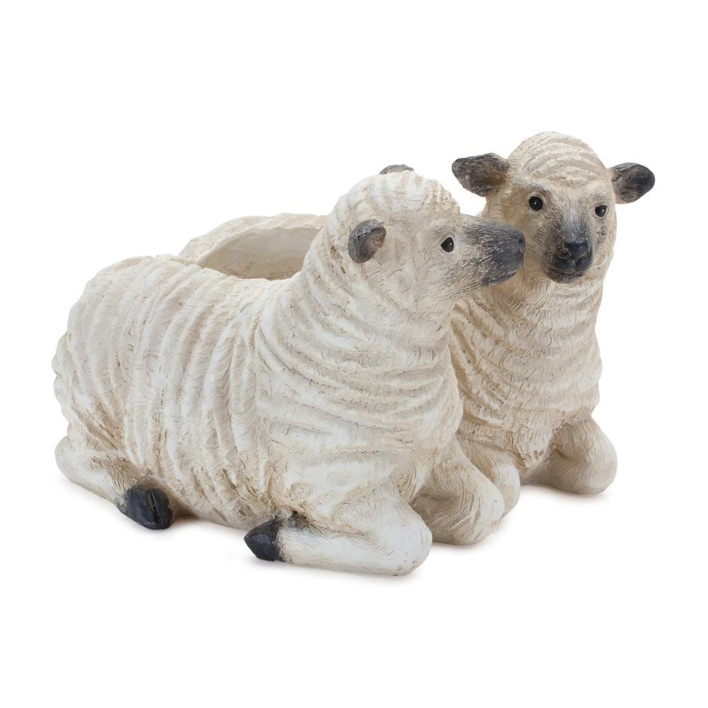 Rustic White and Black Sheep Couple Resin Planter Set