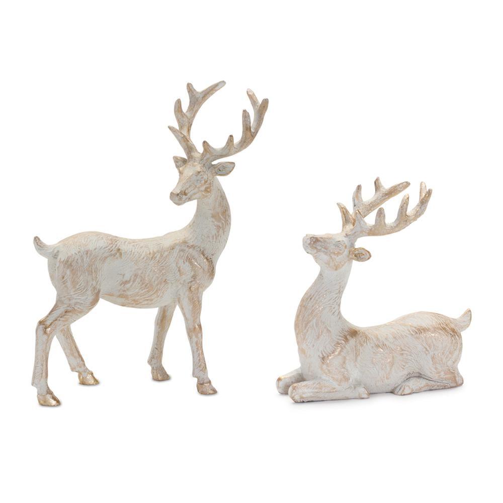 Gold and White Resin Deer Figurine Set, 3.5" and 5.25"