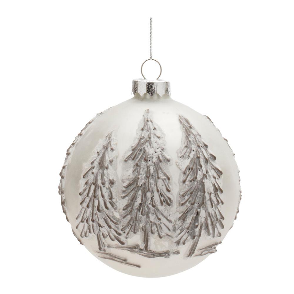 Frosted Pine Tree Glass Ball Ornaments Set of 6