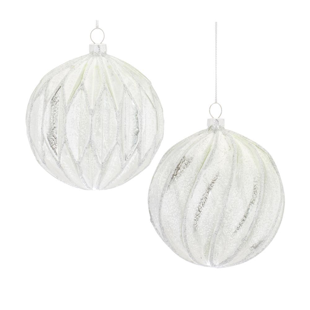 Melrose Ribbed Silver Mercury Glass Ball Ornaments Set of 6