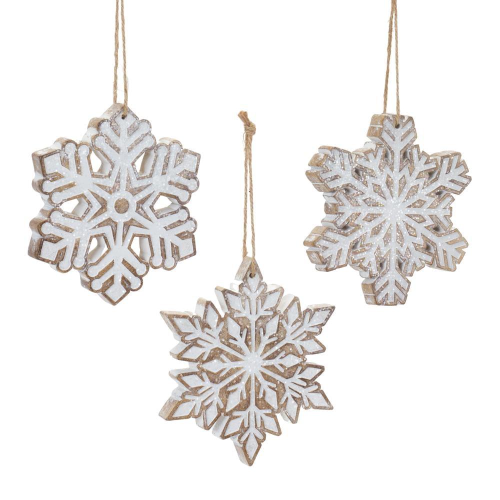 White and Beige Glittered Resin Snowflake Ornaments Set