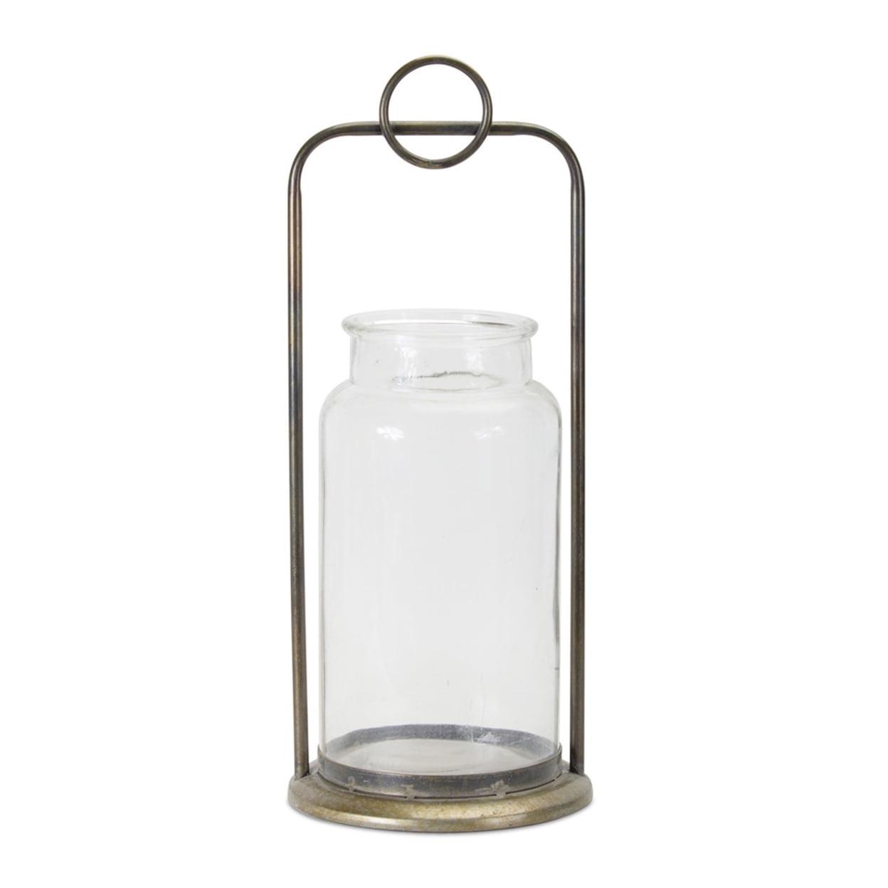 Antique Metal Candle Holder with Glass Jar (Set of 2)