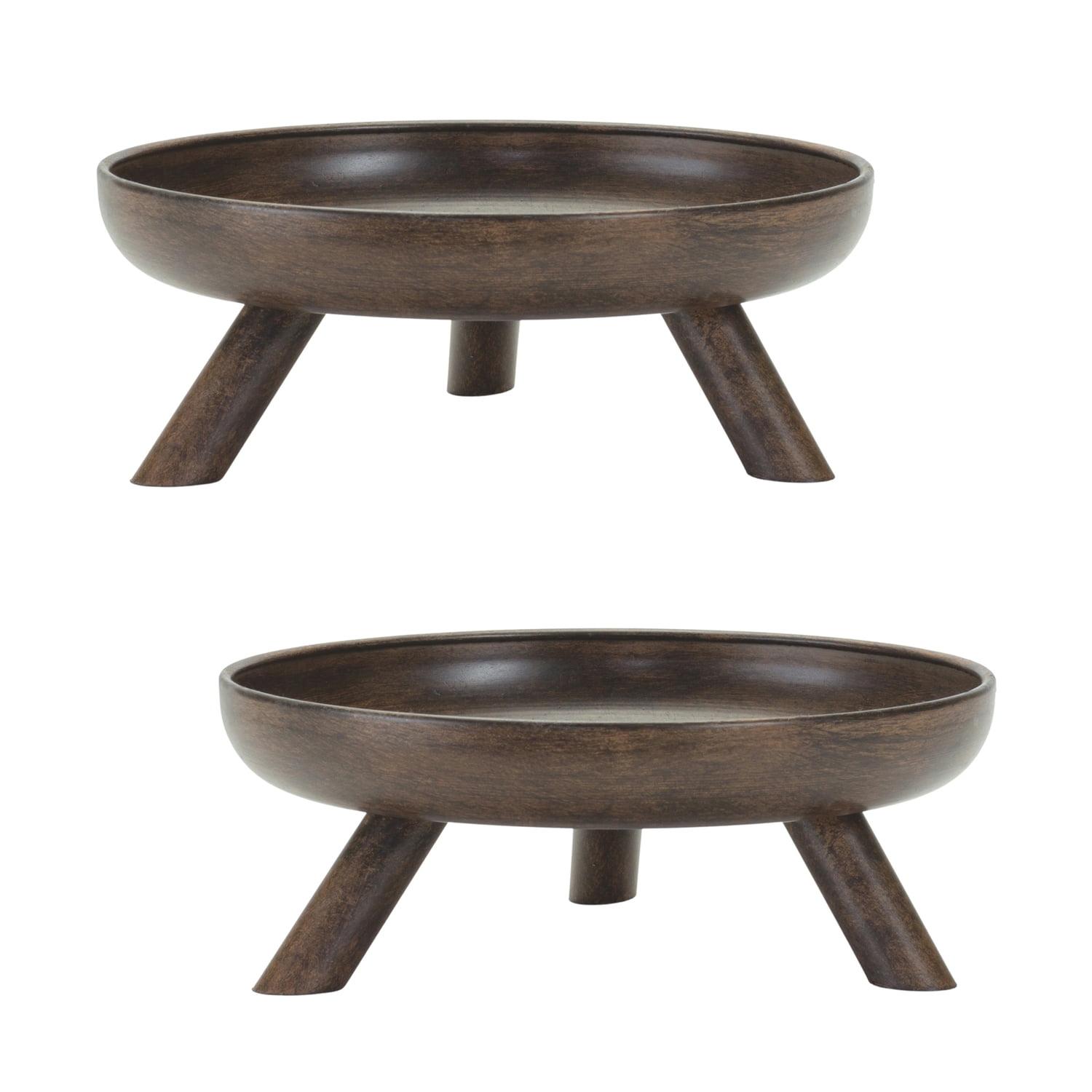 Brushed Metal Decorative Bowl Set with Modern Legs, 7.75"D x 3"H