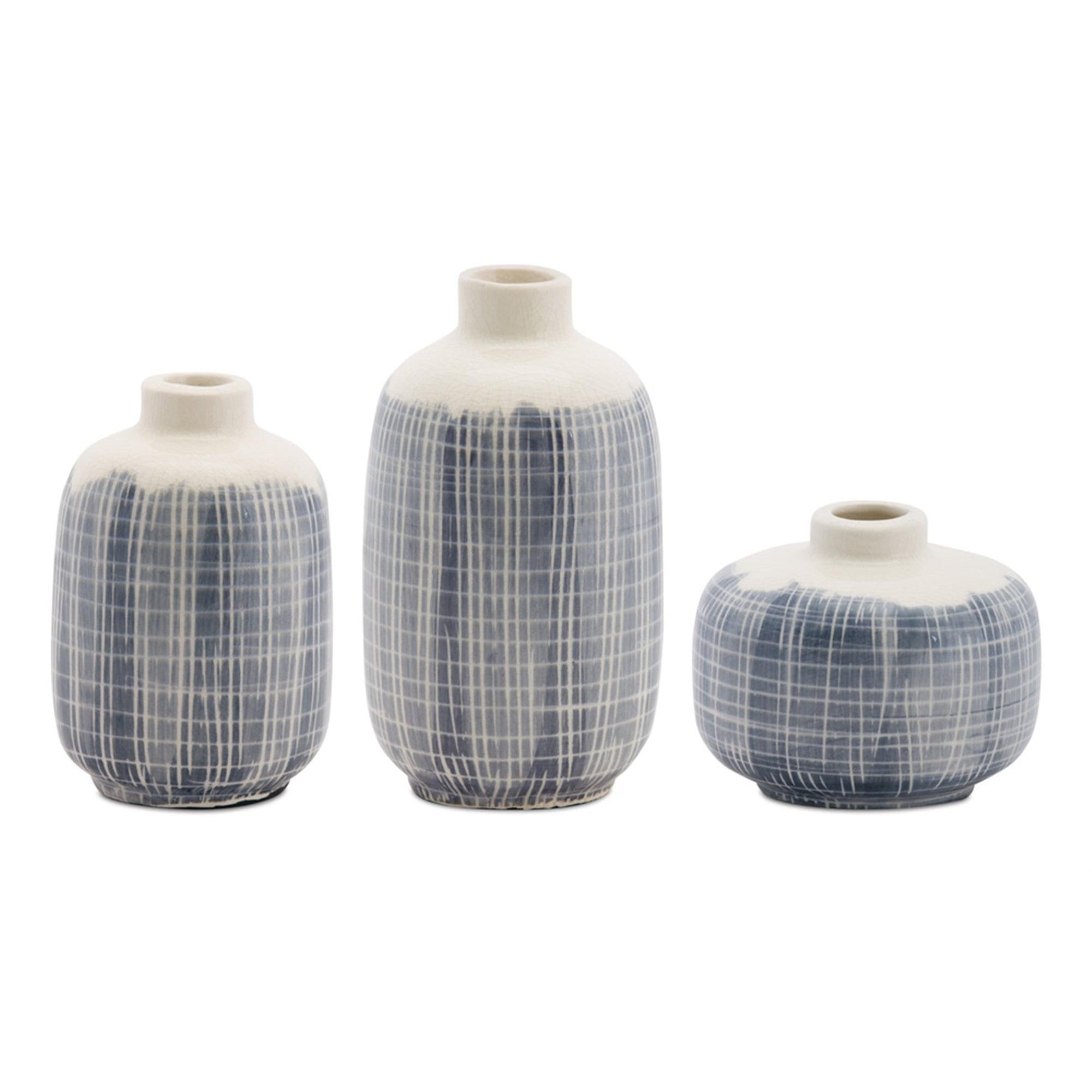 Set of 6 Blue and Ivory Ceramic Bud Vases