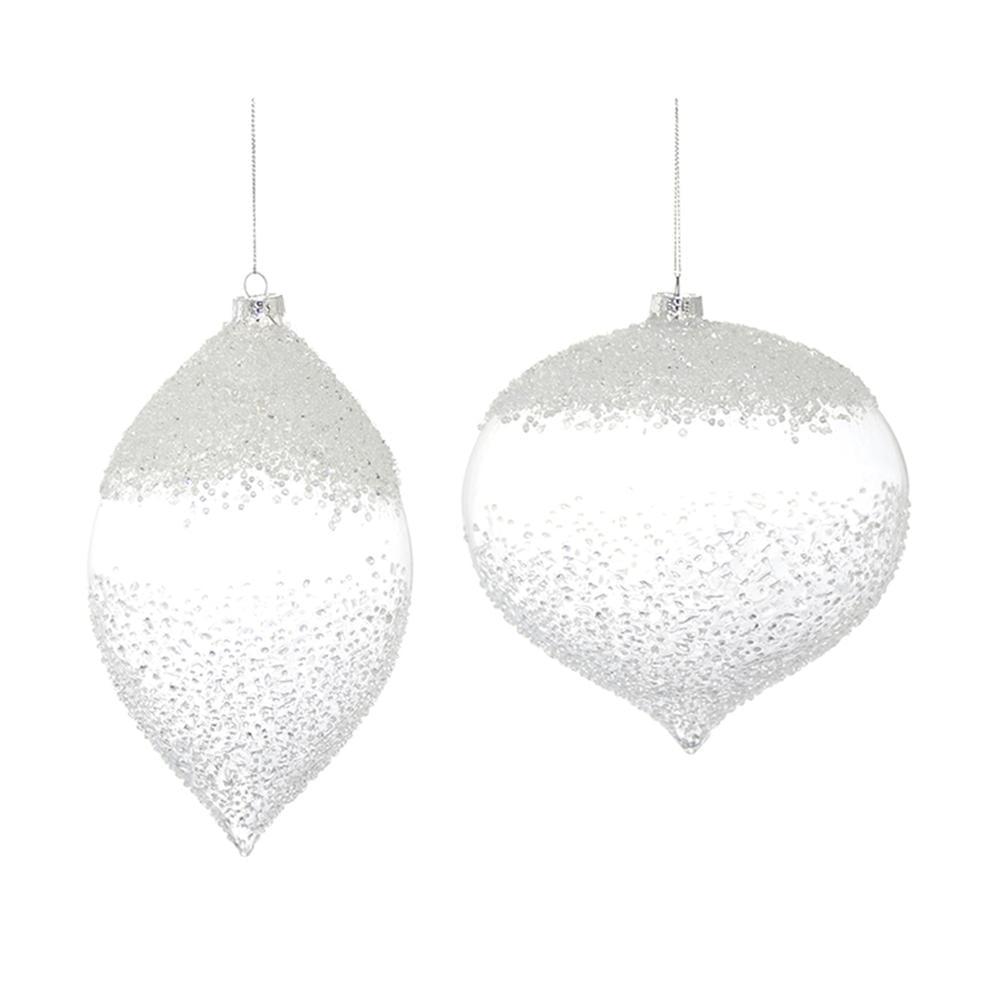 Melrose White Beaded Glass Christmas Ornaments Set of 4