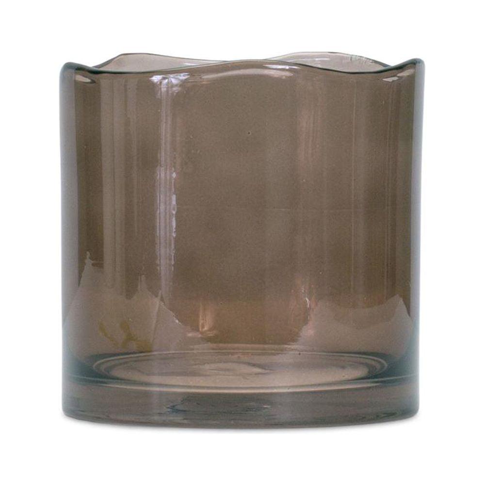 Wavy Edge Brown Glass Decorative Vase 6"