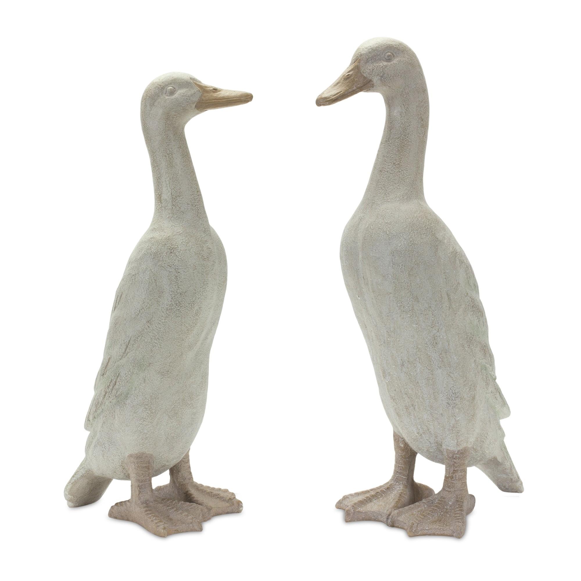 Charming Spring Duo Resin Duck Statues, 18.75" and 17.5" in Weathered Finish