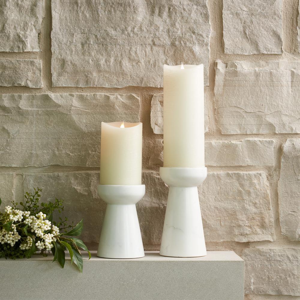 Modern White and Gray Marble Tapered Candle Holders Set