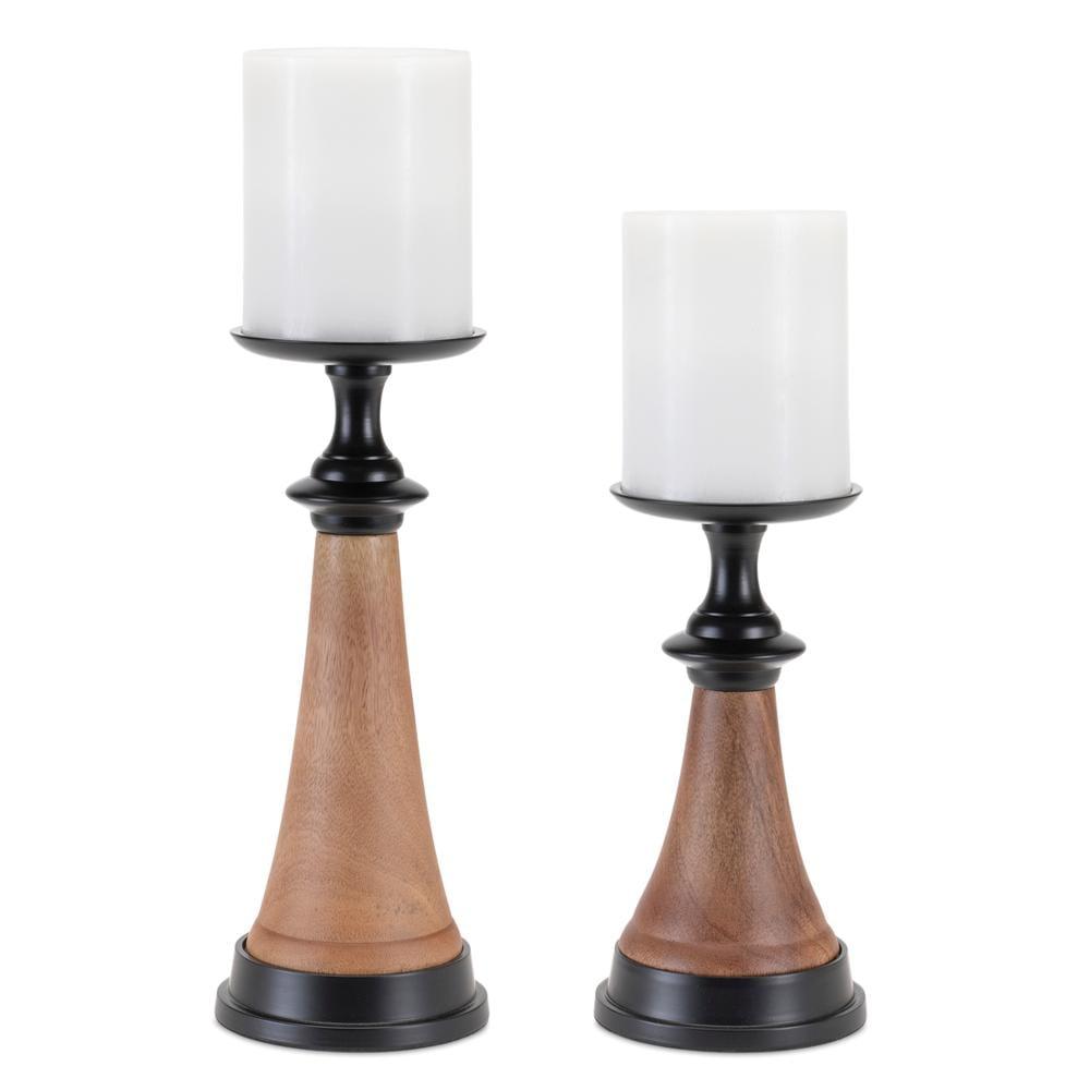 Melrose Tapered Wood Candle Holder (Set of 2)