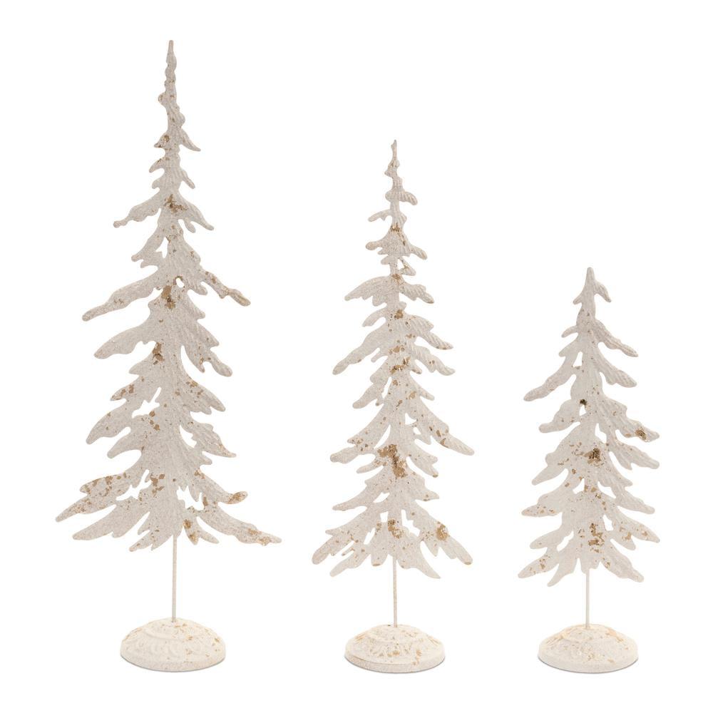 17, 22 & 29 in. Metal Tabletop Tree, White & Gold - Set of 3