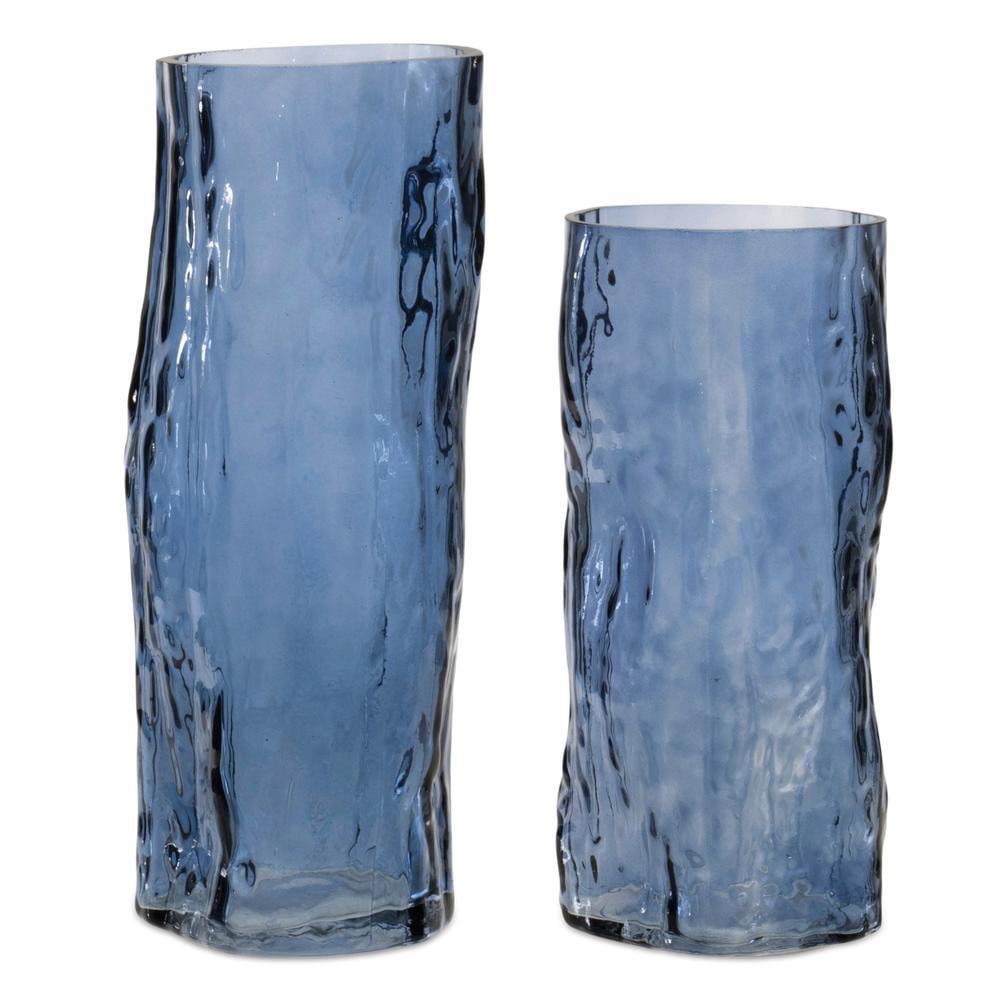 Melrose Blue Wavy Glass Vase (Set of 2)