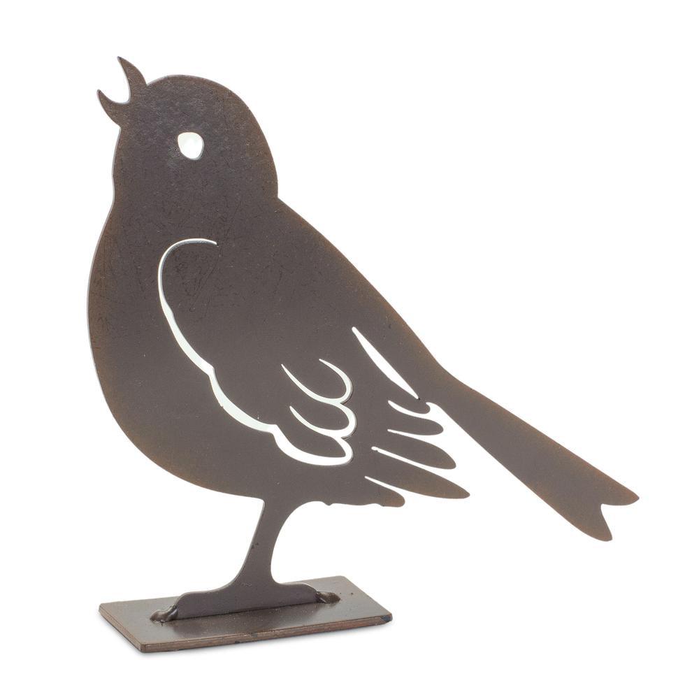 Rustic Brown Metal Cut-Out Bird Figurines Set