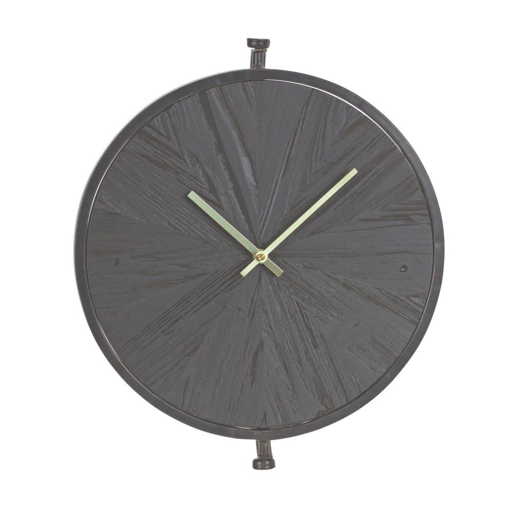 Melrose 16.25" Matte Black and Wood Wall Clock