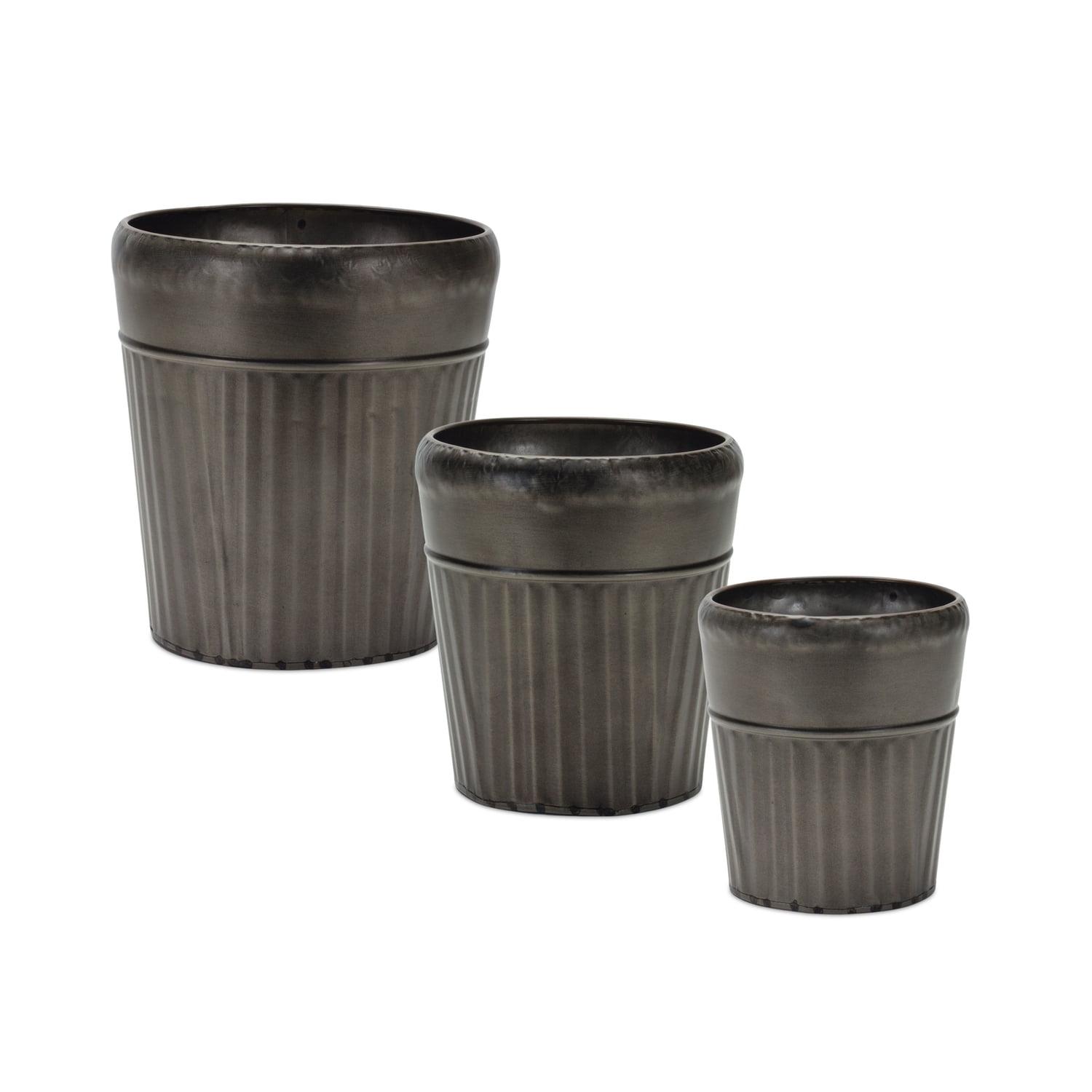 Rustic Pewter Metal Tapered Planters - Set of 3