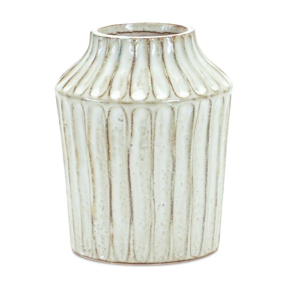 Ivory Ribbed Ceramic Table Vase