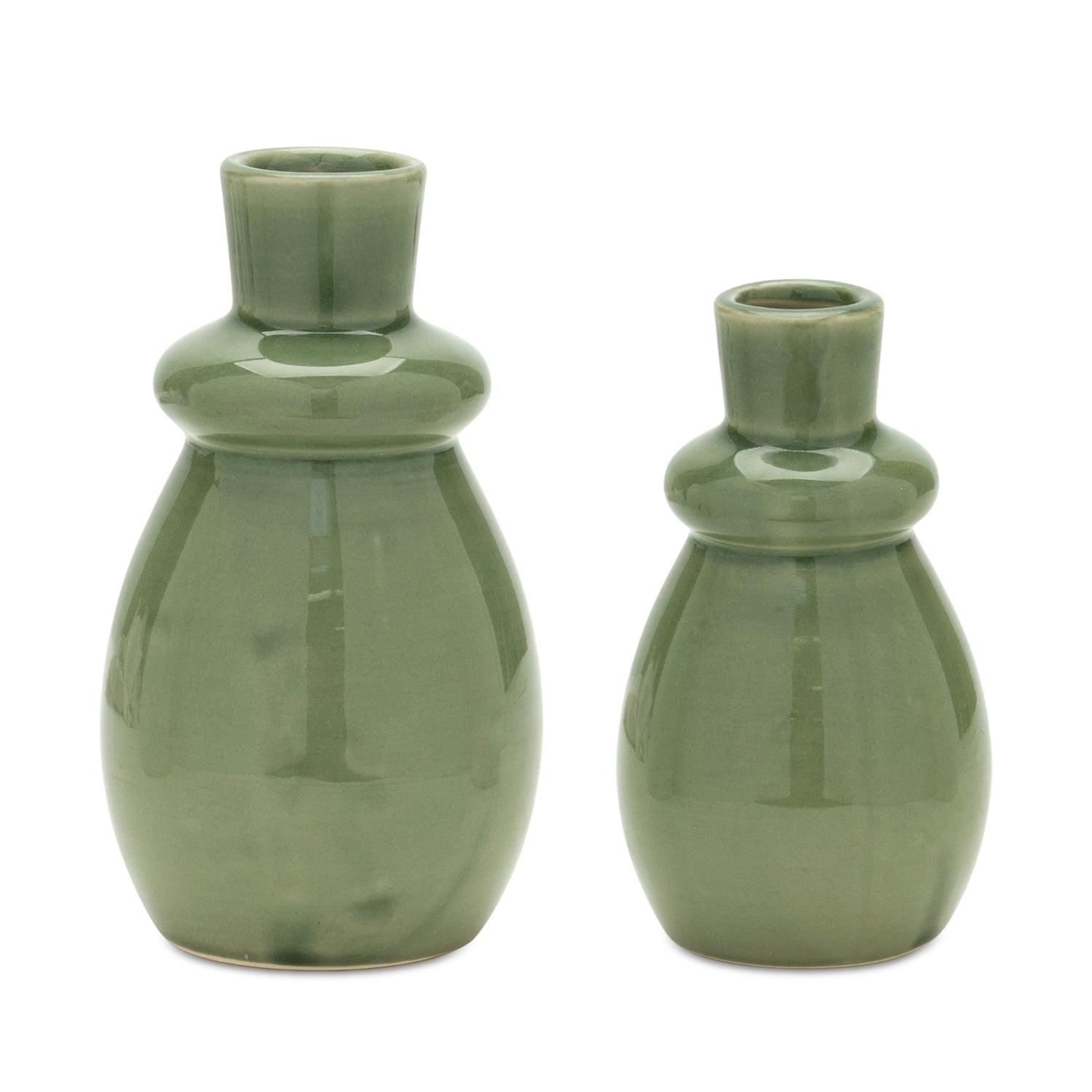 Sage Green Ceramic Decorative Table Vase Set