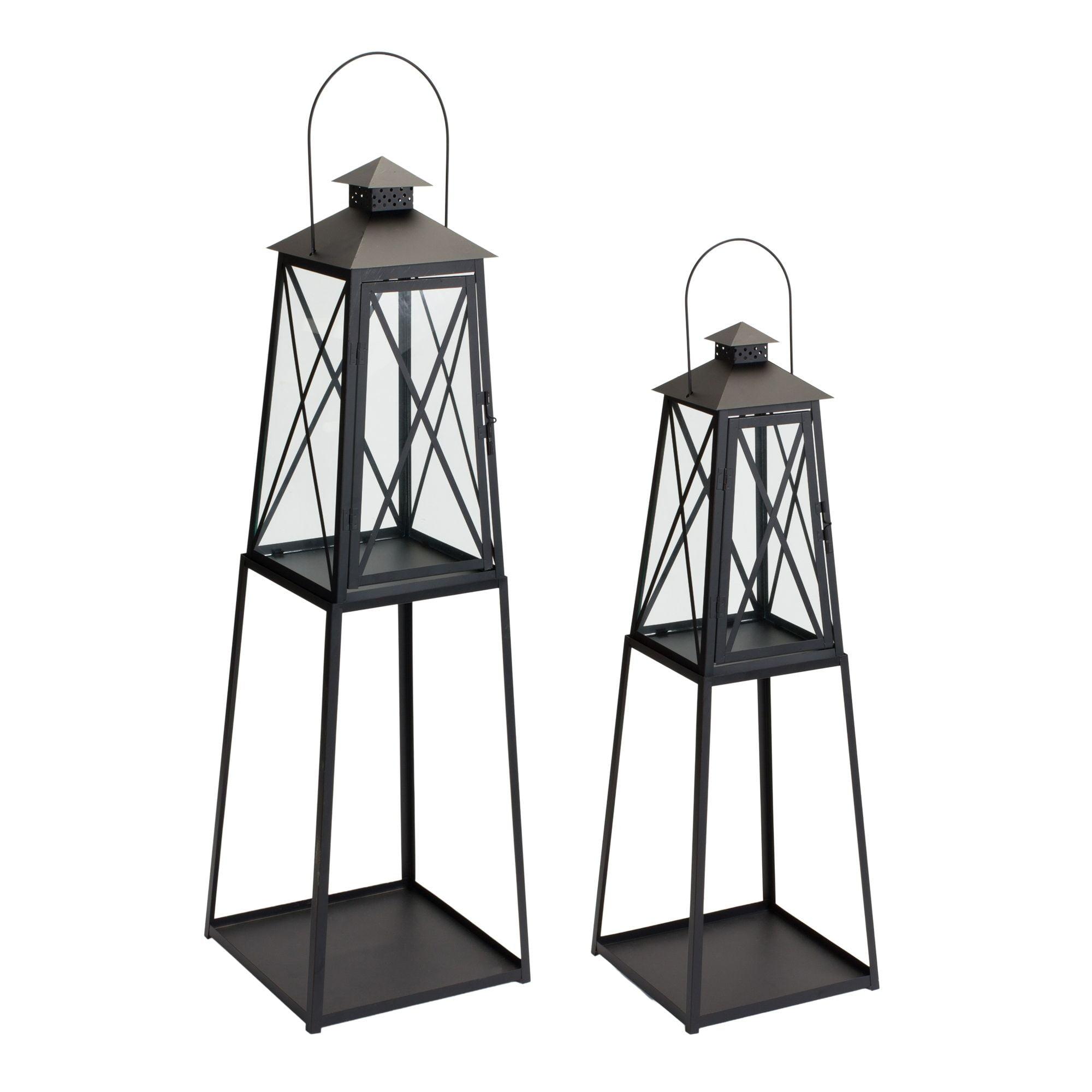 Classic Black Iron and Glass Lantern Set, 6.5" and 9"