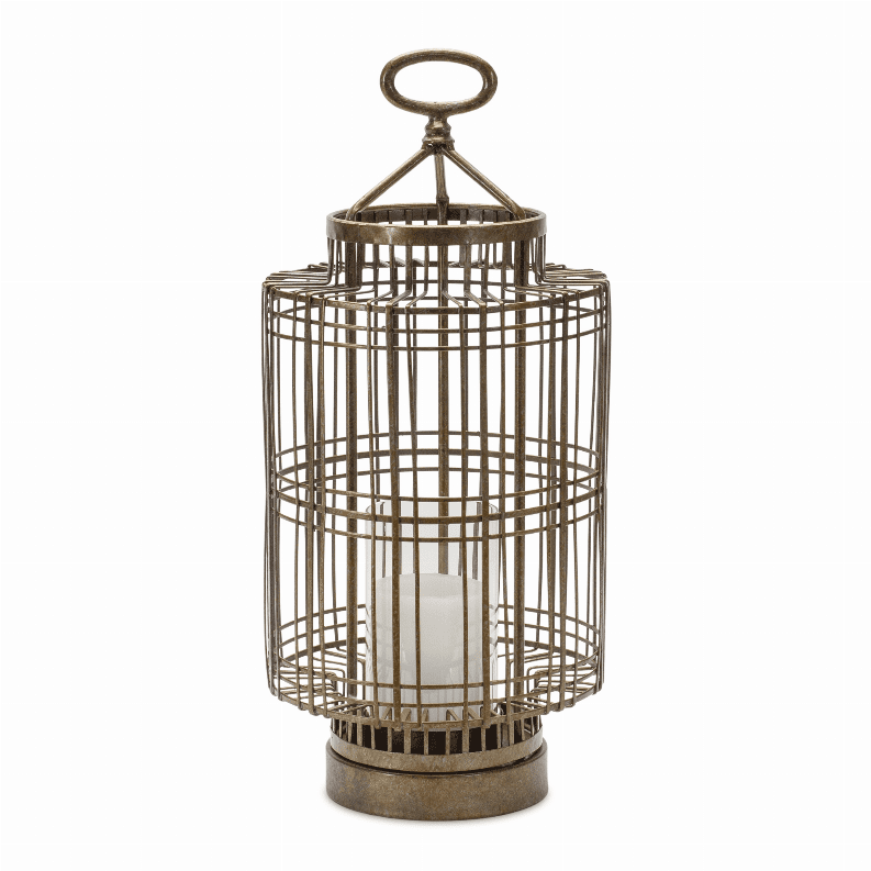 Bronze Iron and Glass Bird Cage Candle Holder