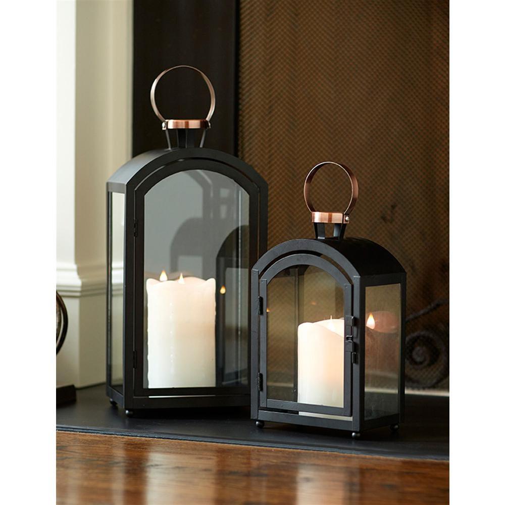 Set of 2 Black Metal Lanterns with Copper Handles