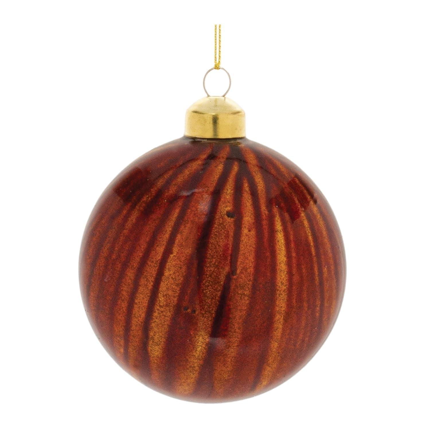 Amber Glass Ball Ornaments Set with Gold Accents, 3-inch Diameter