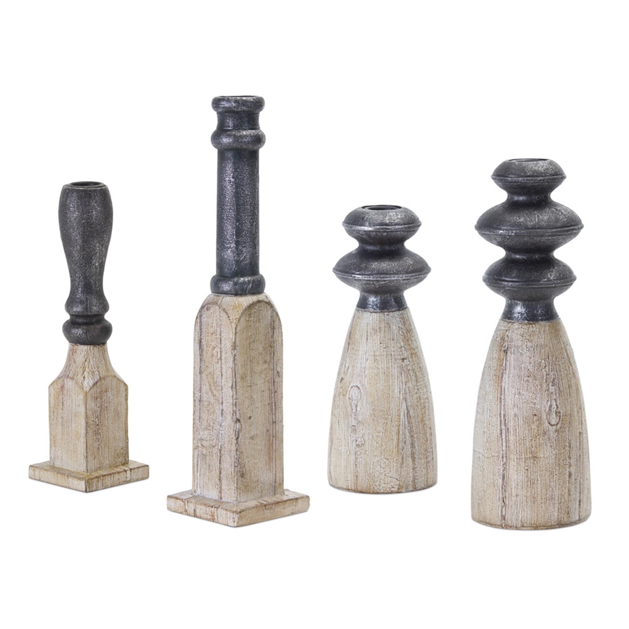 Rustic Charm Black and Brown Resin Pillar Candle Holders, Set of 4